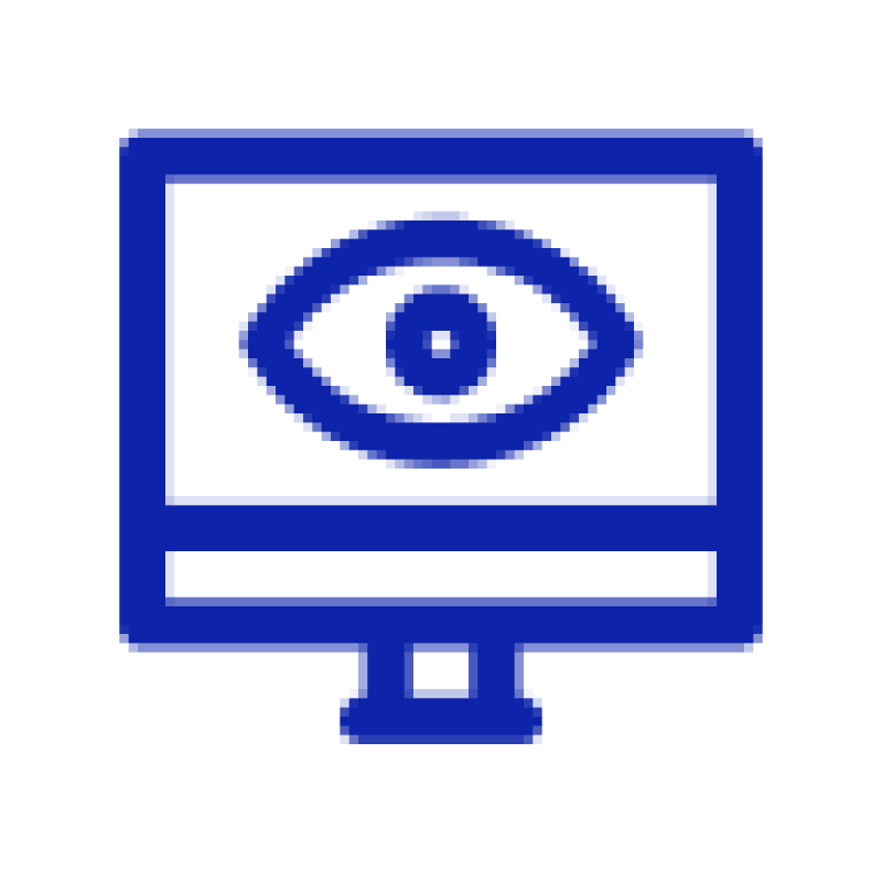 Das Bild zeigt ein stilisiertes Symbol eines Computermonitors mit einem Auge in der Mitte. Es könnte für die Überwindung digitaler Barrieren stehen.
